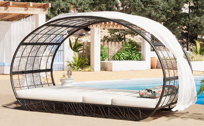 91" Outdoor Patio Daybed with Curtain, Sunbed with Cushion