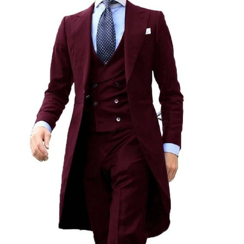 Long Coat Designs Chinese Red Men Suit Gentle Mens