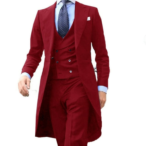 Long Coat Designs Chinese Red Men Suit Gentle Mens