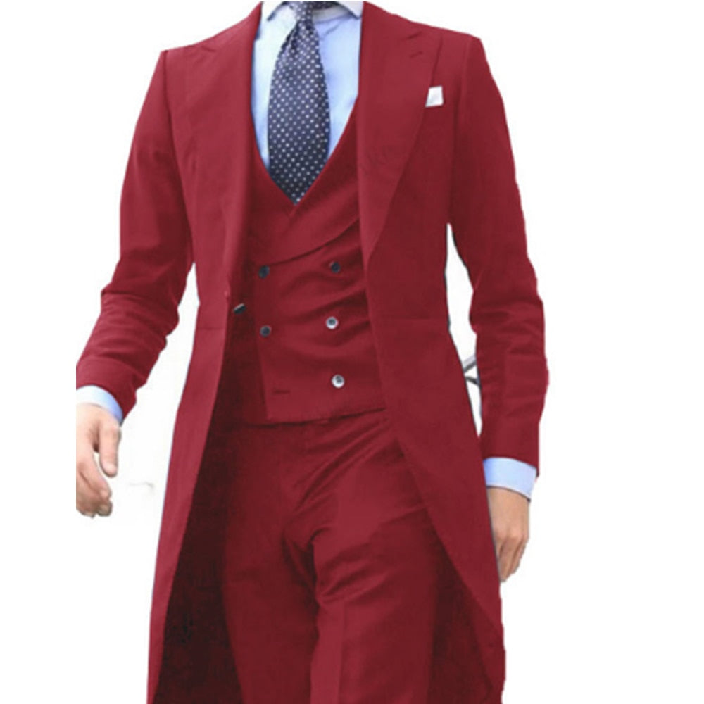 Long Coat Designs Chinese Red Men Suit Gentle Mens