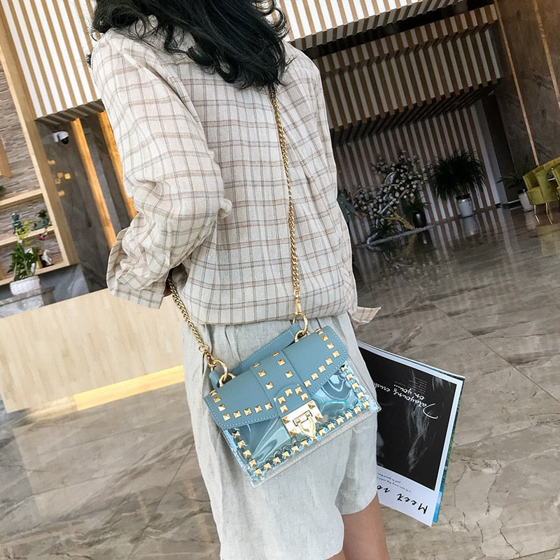 New Chain Rivet Women Handbag Small White | Women's Shoulder Bags