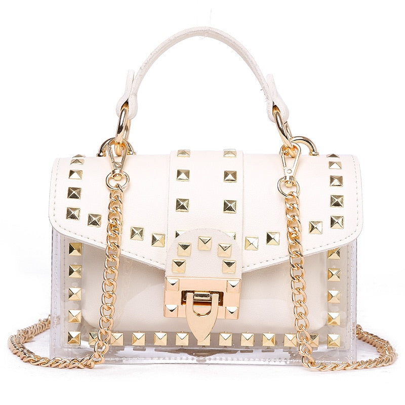 New Chain Rivet Women Handbag Small White | Women's Shoulder Bags