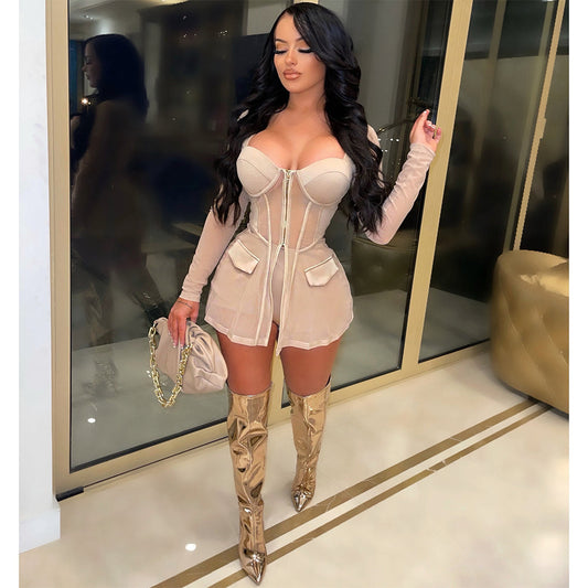 Two Piece Set Mesh Shirt Coat