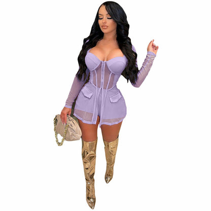 Two Piece Set Mesh Shirt Coat