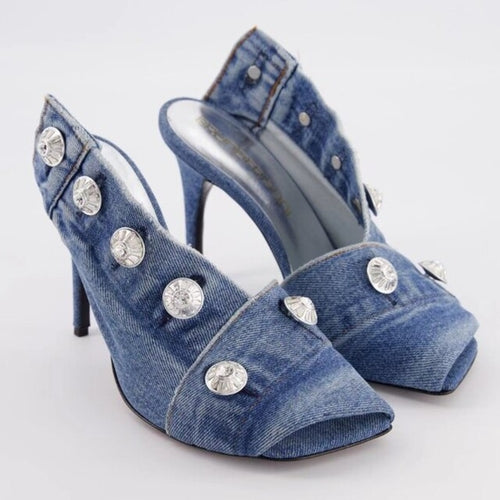 New Pocket Design Fashion Denim High Heel Sandals