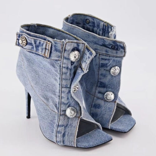 New Pocket Design Fashion Denim High Heel Sandals