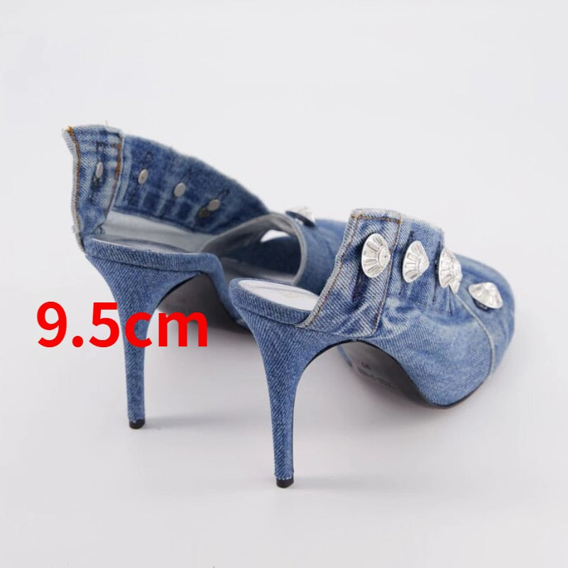 New Pocket Design Fashion Denim High Heel Sandals