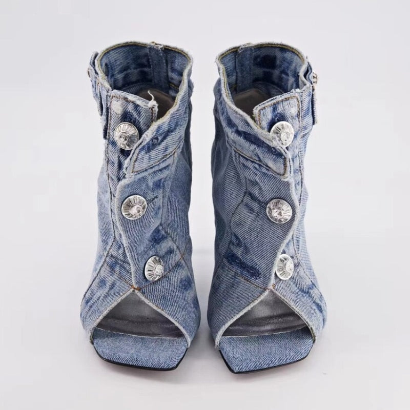 New Pocket Design Fashion Denim High Heel Sandals