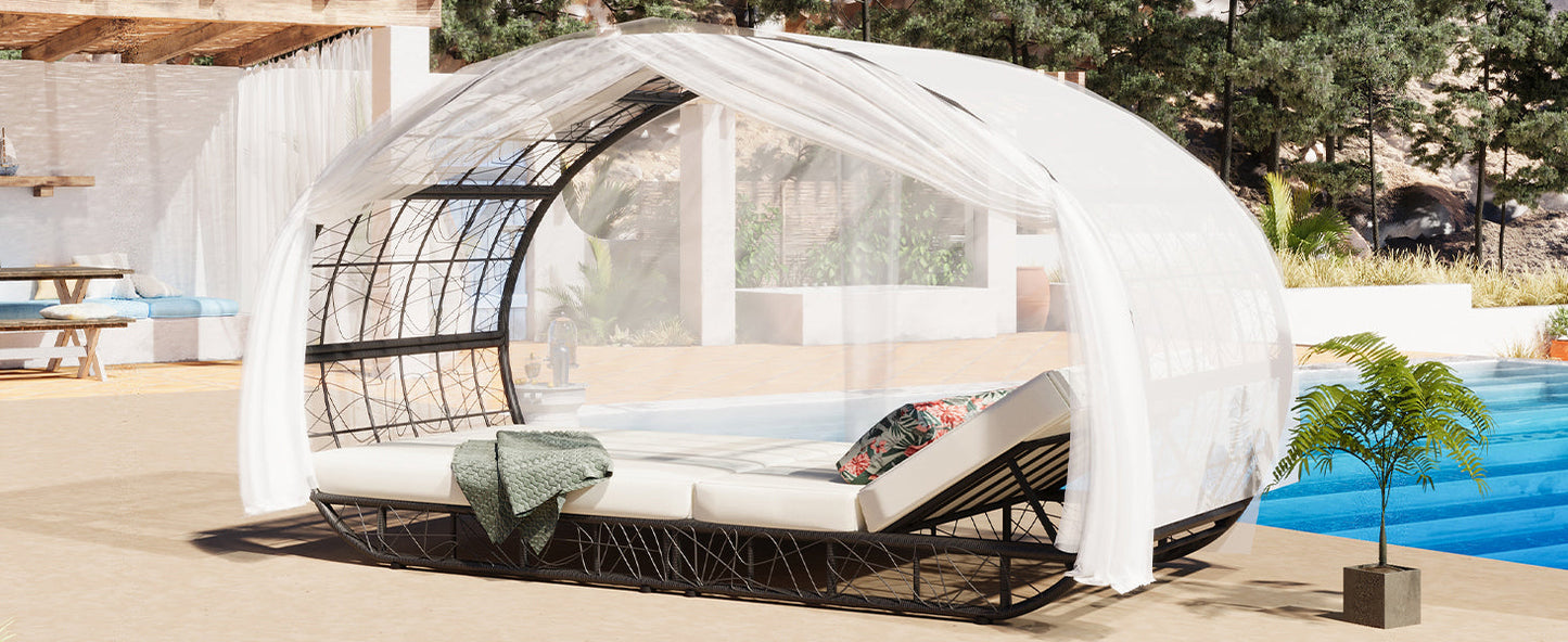 91" Outdoor Patio Daybed with Curtain, Sunbed with Cushion