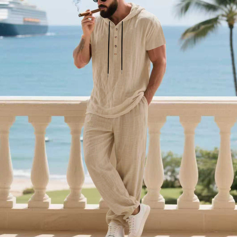 Men's Casual Linen Loose American-Style Pants Suit