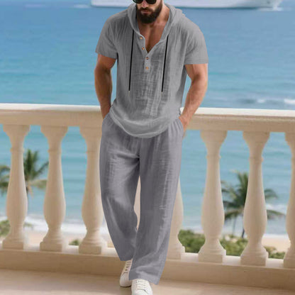 Men's Casual Linen Loose American-Style Pants Suit