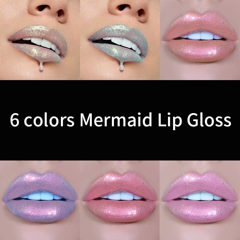 6 Colors Laser Holographic Lip Gloss Liquid Lipstick Mermaid Pigment