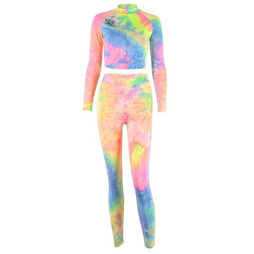 Two-piece suit jumpsuits women Tie-dyed elastic