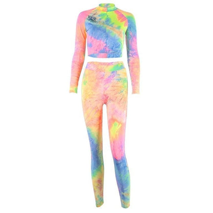 Two-piece suit jumpsuits women Tie-dyed elastic