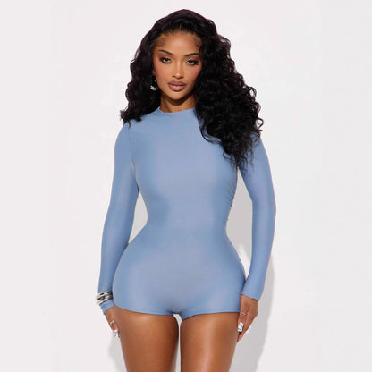 High-elastic Crewneck Long-sleeve Tight-fitting Casual Sports Jumpsuit