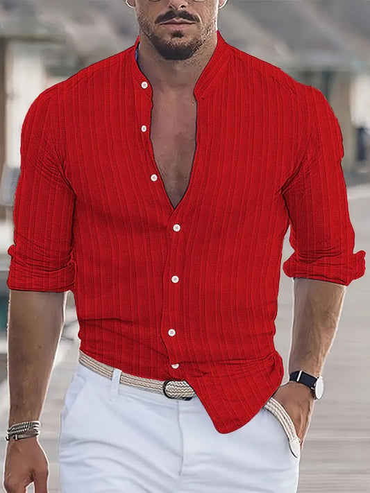 Men's Lightweight Button-up Long-sleeved Striped Top
