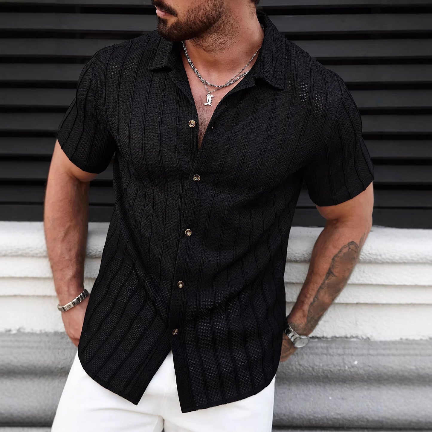 European And American Men's V-Neck Shirt