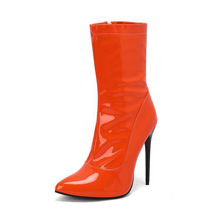 Patent Leather Short Boots Women's High Heel Stiletto Heel Pointed-toe Side Zip
