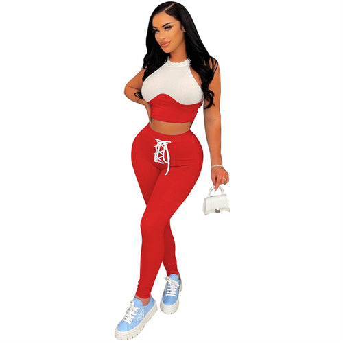 Adogirl Color Patchwork Knitted Two Piece Sets Women