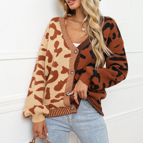 Cárdigan con estampado de leopardo, suéter de punto para mujer