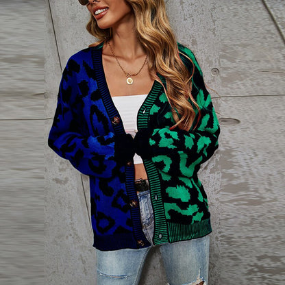 Cárdigan con estampado de leopardo, suéter de punto para mujer