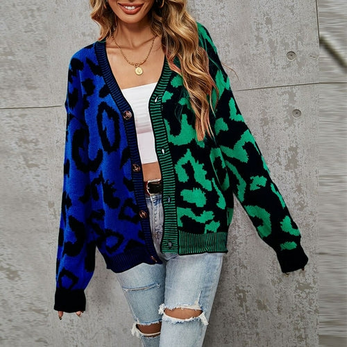 Cárdigan con estampado de leopardo, suéter de punto para mujer