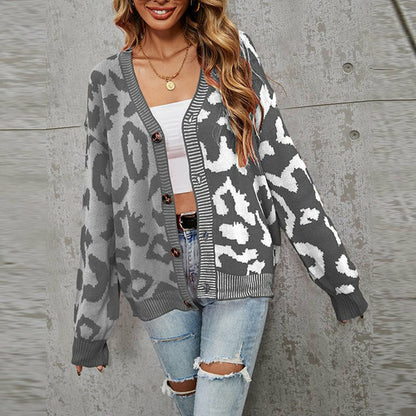 Cárdigan con estampado de leopardo, suéter de punto para mujer