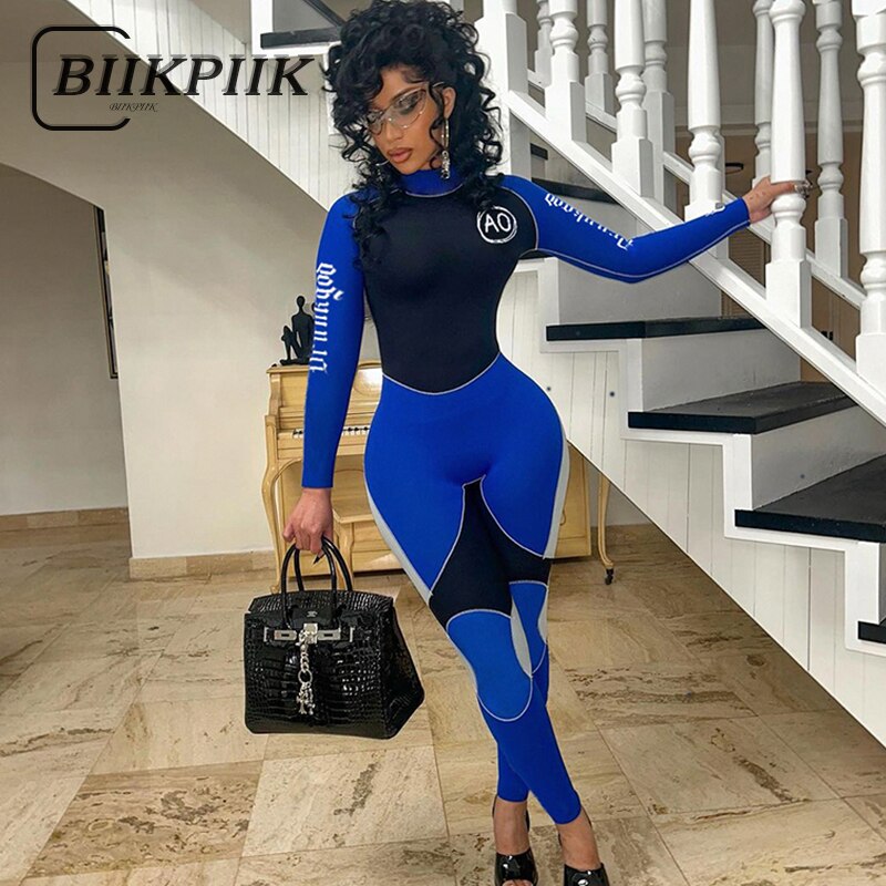 BIIKPIIK Fashion Contrast color Women Jumpsuits Letter Print Full