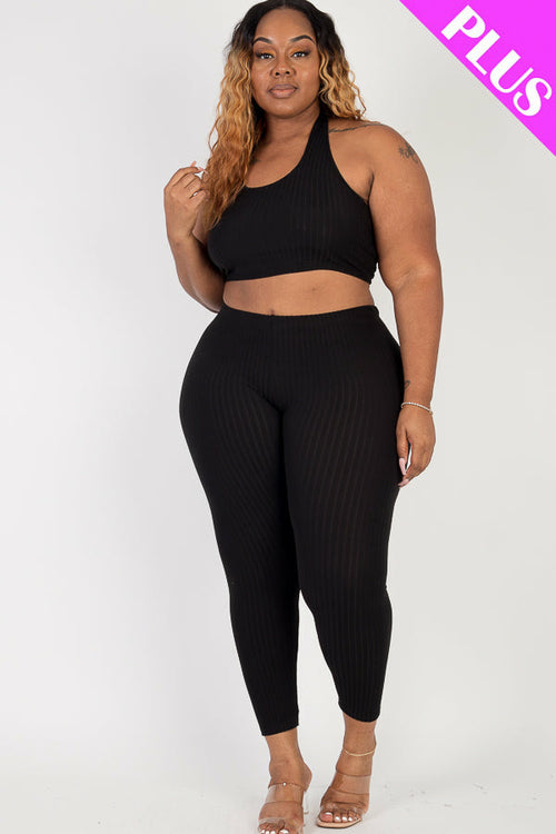 Plus Size Back Tied Halter Neck & Leggings Sets