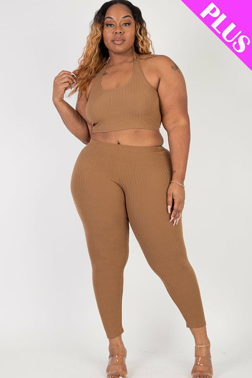 Plus Size Back Tied Halter Neck & Leggings Sets