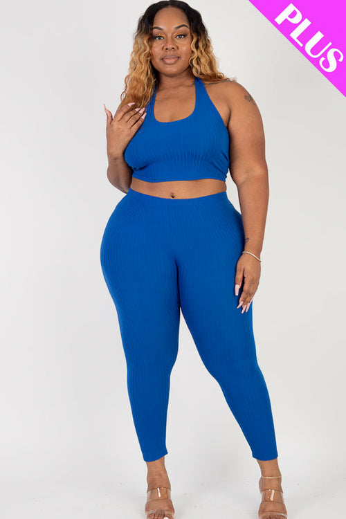 Plus Size Back Tied Halter Neck & Leggings Sets