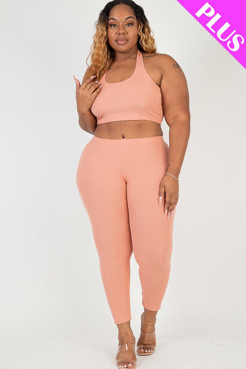 Plus Size Back Tied Halter Neck & Leggings Sets