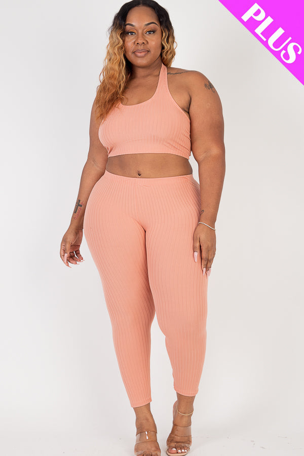 Plus Size Back Tied Halter Neck & Leggings Sets