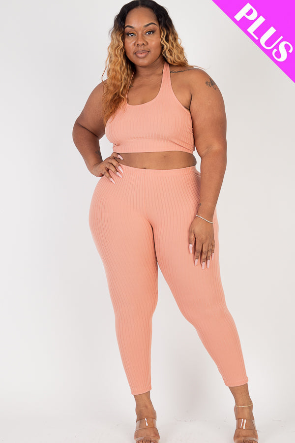 Plus Size Back Tied Halter Neck & Leggings Sets