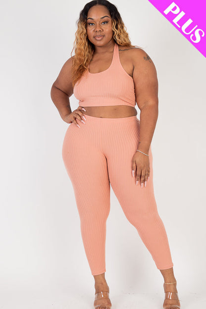Plus Size Back Tied Halter Neck & Leggings Sets