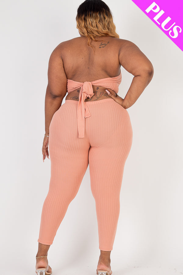 Plus Size Back Tied Halter Neck & Leggings Sets