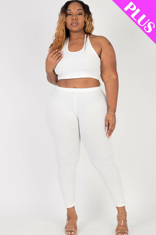 Plus Size Back Tied Halter Neck & Leggings Sets