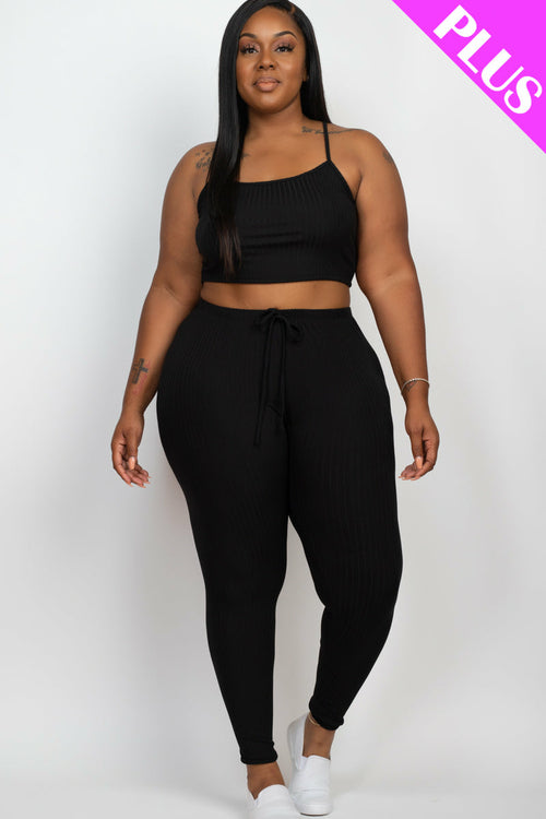 Plus Size Cropped Cami top & Leggings Yoga Set