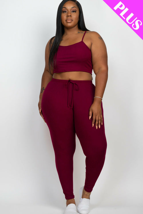 Plus Size Cropped Cami top & Leggings Yoga Set