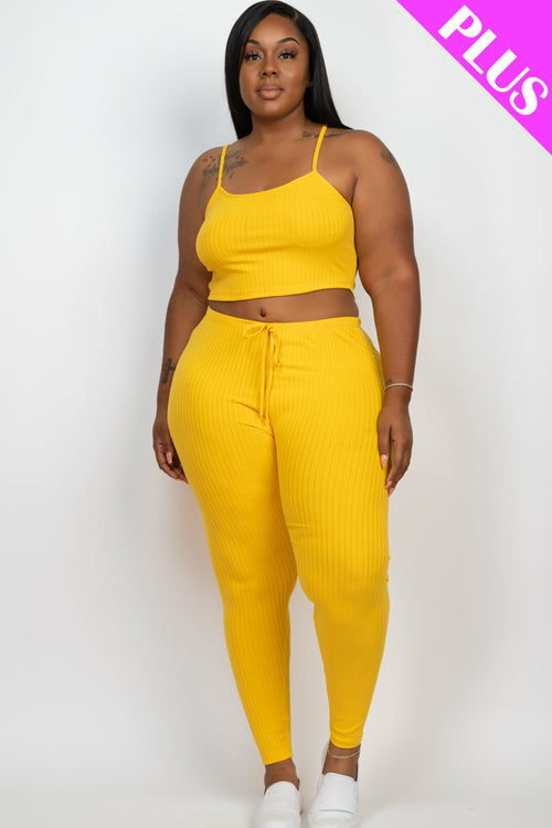 Plus Size Cropped Cami top & Leggings Yoga Set