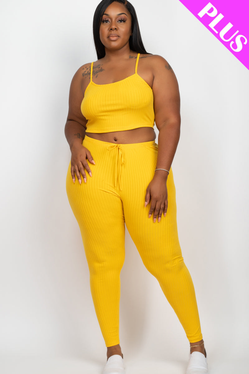 Plus Size Cropped Cami top & Leggings Yoga Set