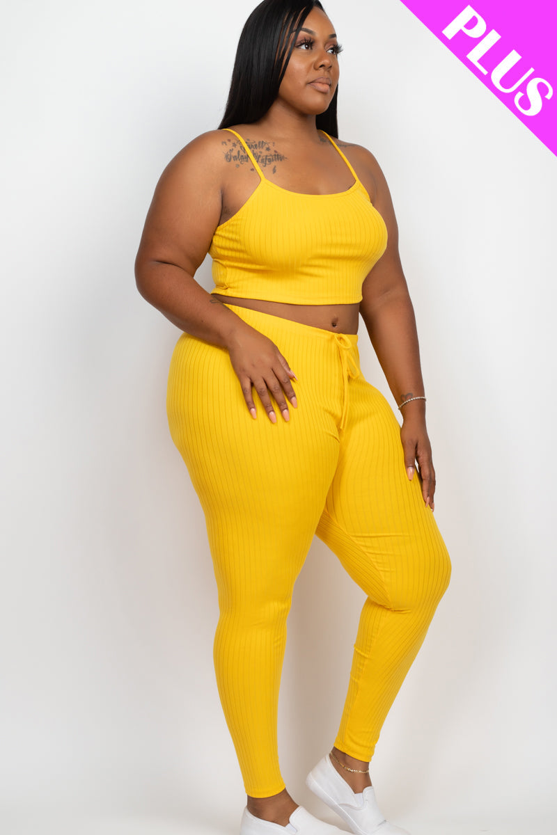 Plus Size Cropped Cami top & Leggings Yoga Set