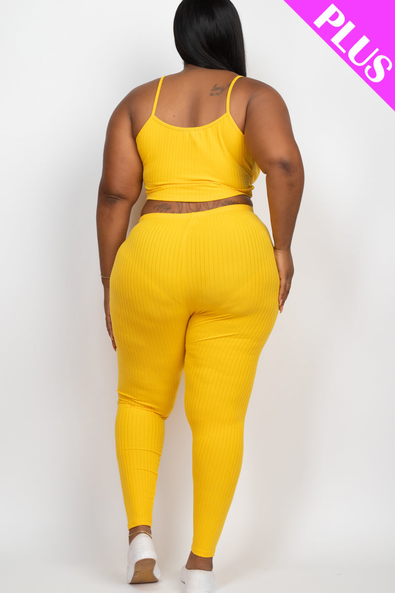 Plus Size Cropped Cami top & Leggings Yoga Set