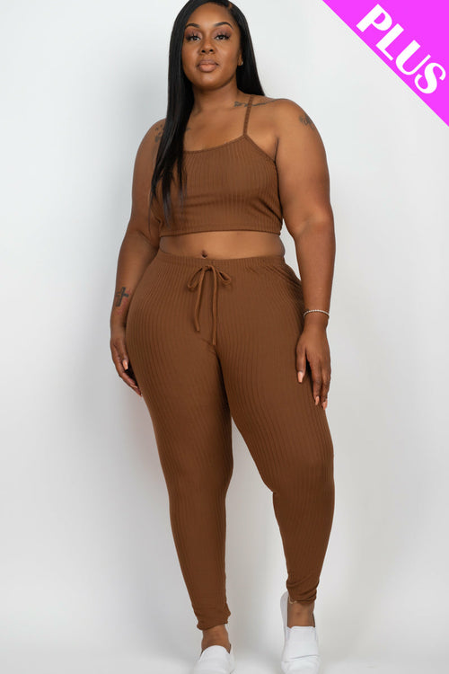 Plus Size Cropped Cami top & Leggings Yoga Set