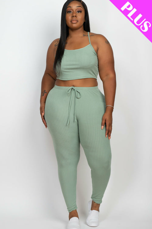 Plus Size Cropped Cami top & Leggings Yoga Set