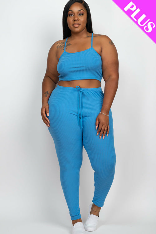 Plus Size Cropped Cami top & Leggings Yoga Set