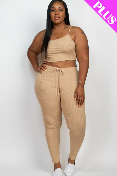 Plus Size Cropped Cami top & Leggings Yoga Set