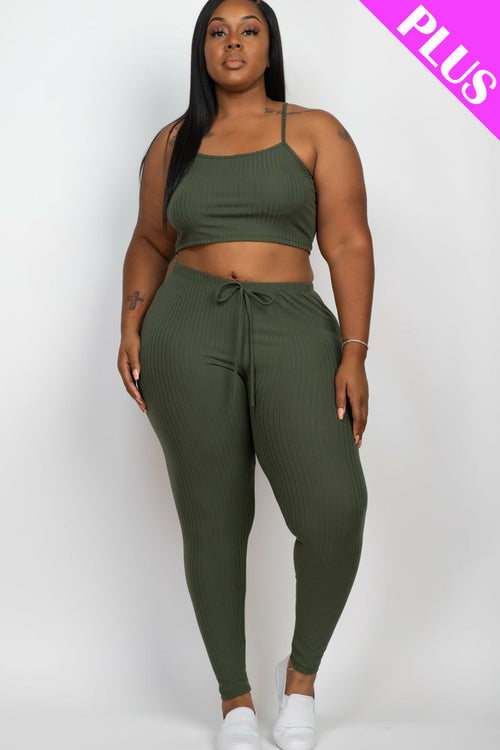 Plus Size Cropped Cami top & Leggings Yoga Set