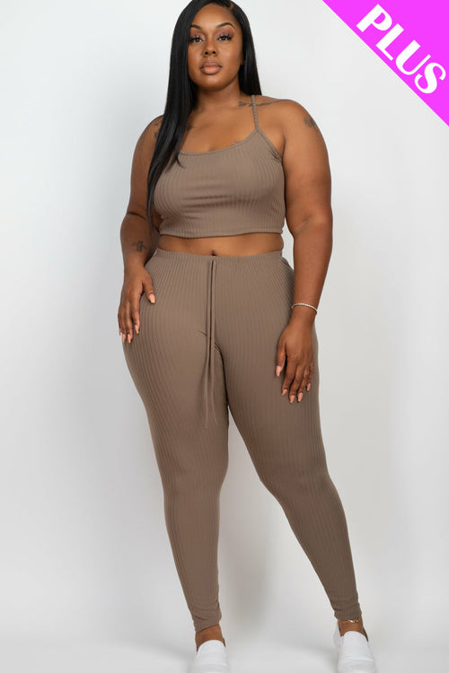 Plus Size Cropped Cami top & Leggings Yoga Set