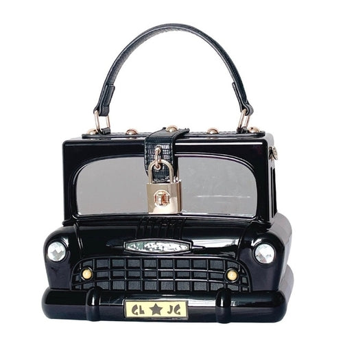 Black Car Shape Women Handbag Shoulder Bag Acrylic Box Style Purse